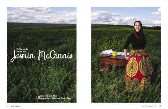 Jasmin McGinnis feature spread in the August + September 2022 issue of Barista Magazine.