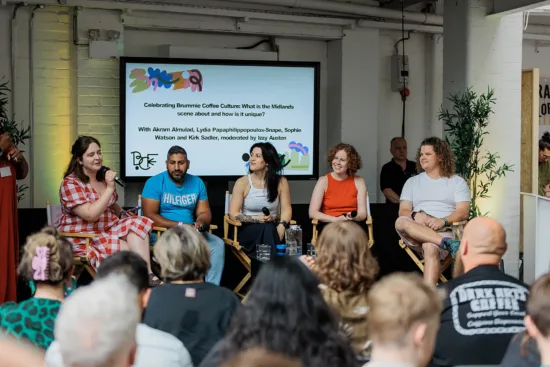 A panel of one man and four women focused on Midlands coffee culture.