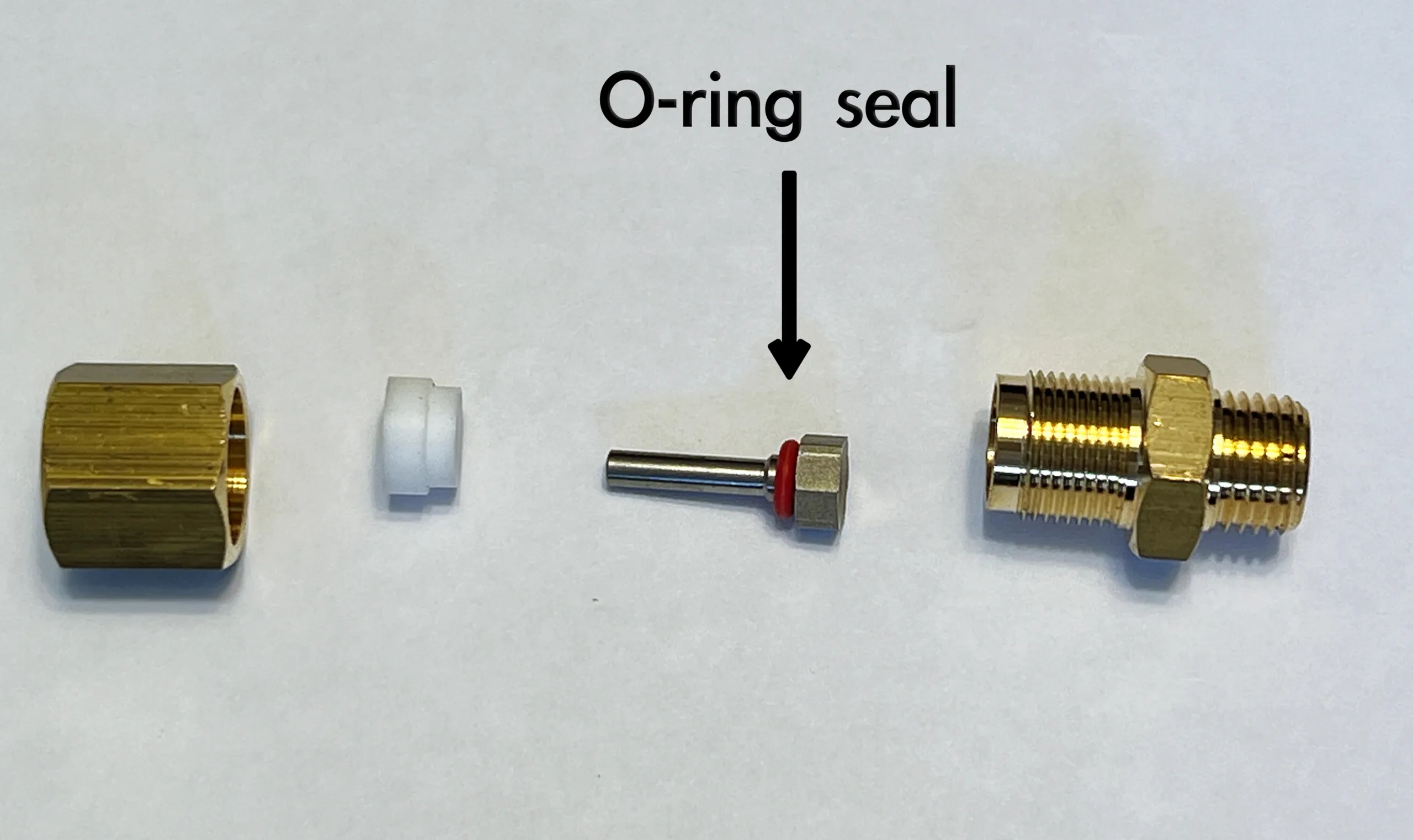 An unassembled anti-suction valve showing the o-ring seal.