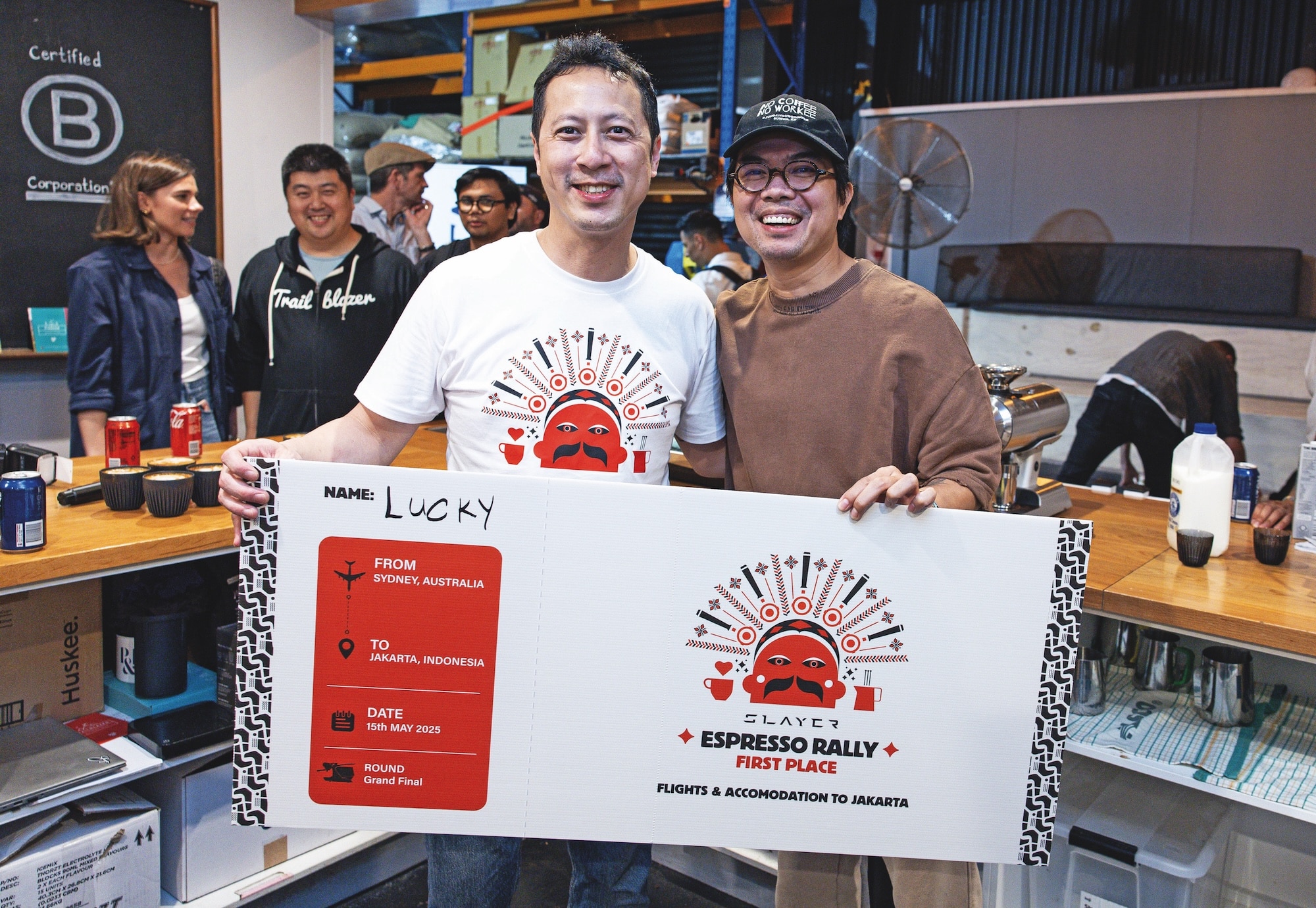 John Ting (left) and winner Lucky Salvador at the Espresso Rally in Sydney.
